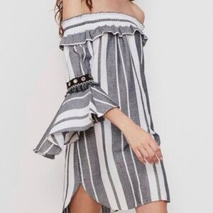 Misa Los Angeles Cybele Striped Off Shoulder Bell Sleeve Mini Dress SZ S